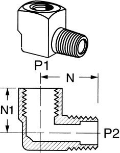 Brass Adapter, 3/8-18 Female NPT To 3/8-18 Male NPT, 90 deg Elbow