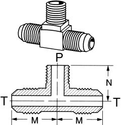 Brass Adapter, 5/8-18 Male SAE 45 deg Flare Run To 1/4-18 Male NPT Branch, Tee