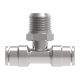 Brass Push>Connect Tube Fitting, 0.38 Inch Tube OD Run To 1/4-18 Male NPT Swivel Branch, Tee