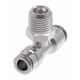 Brass Push>Connect Tube Fitting, 0.13 Inch Tube OD Run To 1/8-27 Male NPT Swivel Branch, Tee