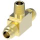 Brass Adapter, 7/16-20 Male SAE 45 deg Flare Run To 1/8-27 Male NPT Branch, Tee