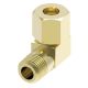 Brass Compression Fitting For Plastic, Copper, & Aluminum Tubing, 0.38 Inch Tube OD To 1/4-18 Male NPT, 90 deg Elbow