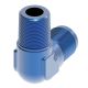 Blue Anodized Aluminum Adapter, -08 Male JIC 37 deg Flare To 1/2 Inch Male NPT, 90 deg Elbow