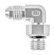 Stainless Steel Adapter, 7/16-20 Male SAE O-Ring Boss (Straight Thread O-Ring) To 7/16-20 Male JIC 37 deg Flare, 90 deg Elbow