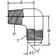 Brass Adapter, 3/4-14 Male NPT To 3/4-16 Male SAE 45 deg Flare, 90 deg Elbow