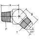 Brass Adapter, 3/8-18 Male NPT To 5/8-18 Male JIC 37 deg Flare, 45 deg Elbow