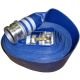 PVC Blue Lay Flat Water Discharge Hose Assembly, 4 I.D. x 50 FT Vinylflow VFL400X300, 70 PSI @ 75°F, Blue Hose, Aluminum female cam & groove coupler (Part C) one end, aluminum male cam & groove adapter (Part E) other end