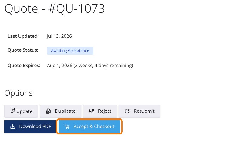 A quote in Awaiting Acceptance status with the Accept & Checkout button