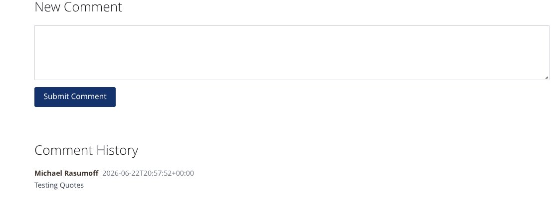 The New Comment box and Comment History on a quote