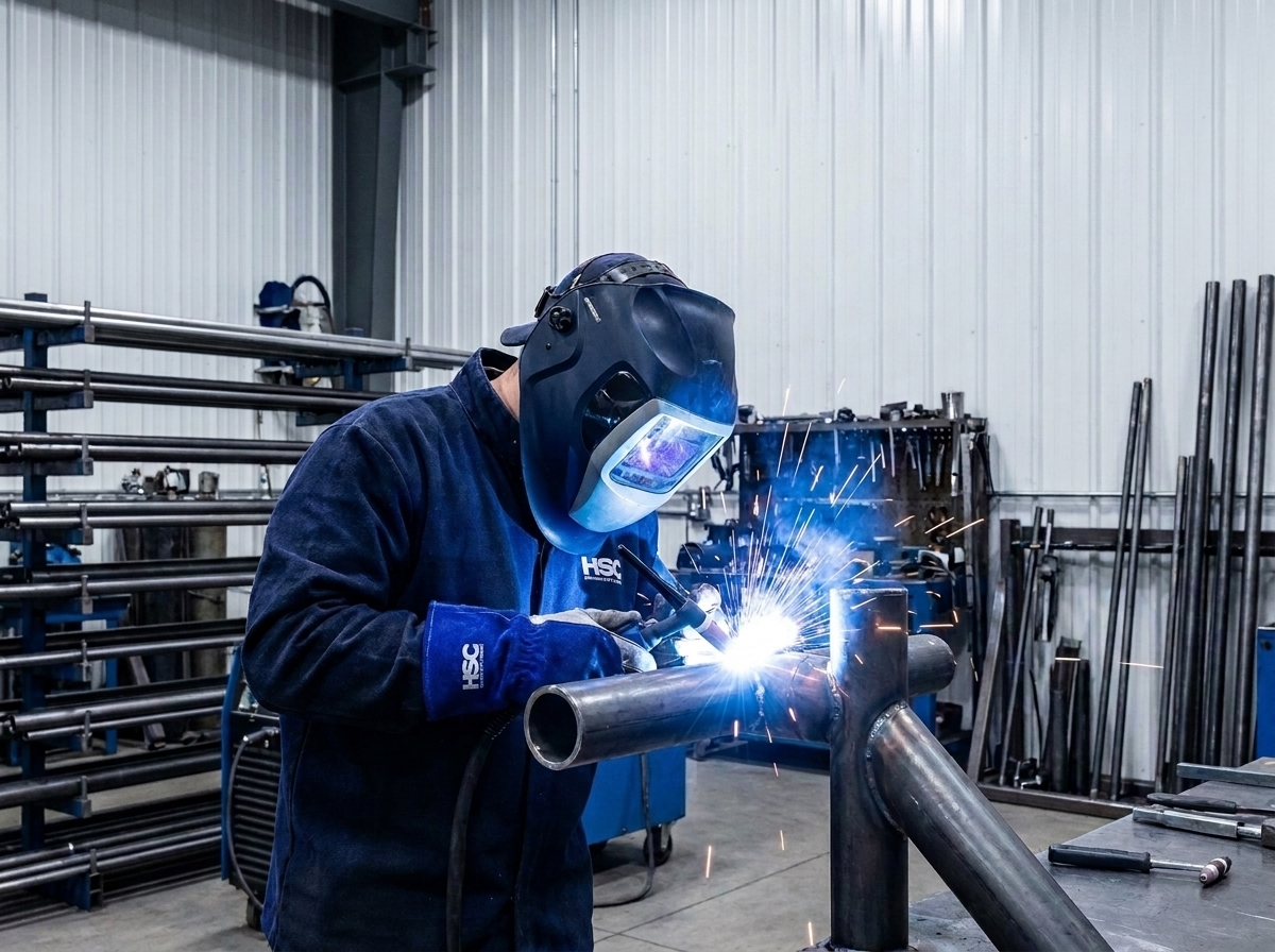 HSC welder performing pressure-rated welding on hydraulic steel tube