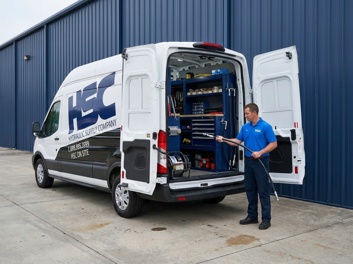 HSC mobile hydraulic service van with fitted workshop interior at a job site